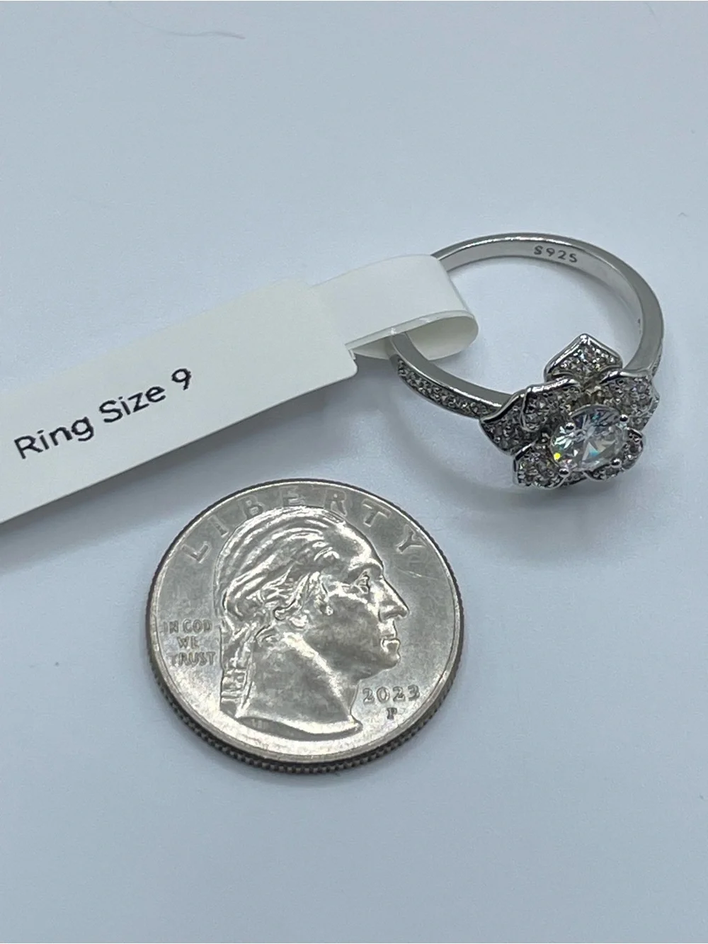 Swarovski Crystal Elements White Crystal Floral Cluster Halo Ring Sz 9 Art Deco